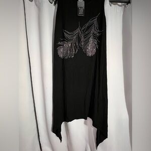 Black Sleeveless Top with Silver Feather Design